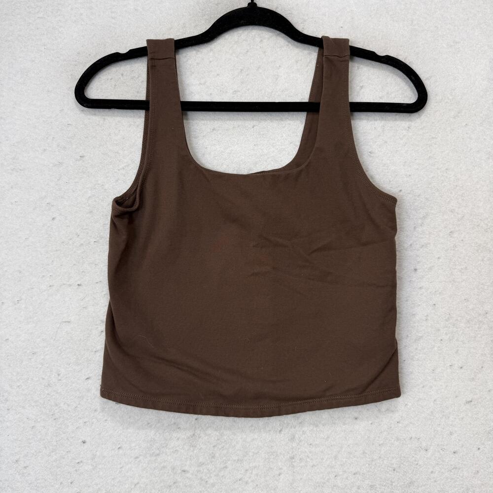 Pact Tank Top Womens Small Brown Organic Cotton Scoop Neck Cropped Stretch